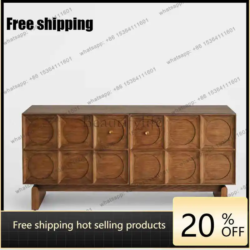 JJ Medieval solid wood TV cabinet, retro and quiet wind, Nordic carving and old storage cabinet against the wall