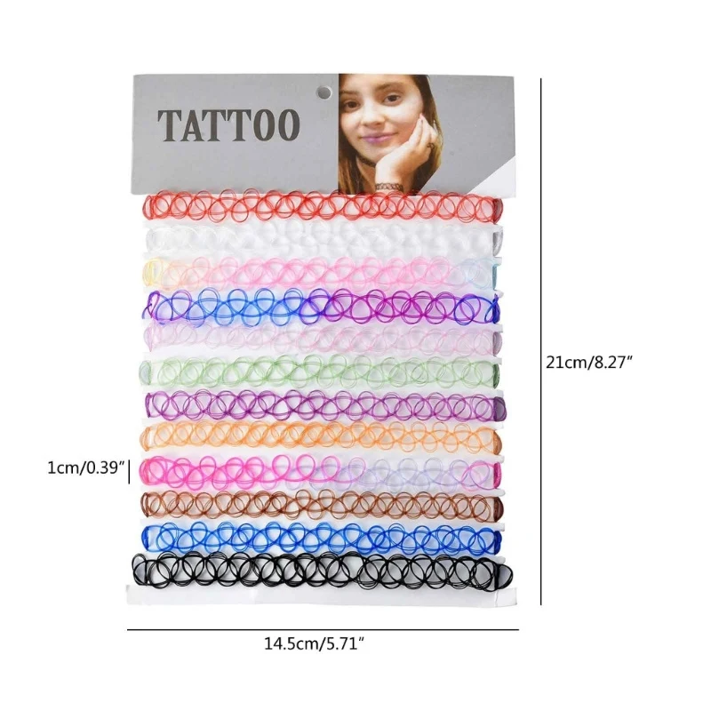 12PCS Hot Sell Vintage Hippy Stretch Tattoo Choker Necklace Elastic Chocker Necklace Fishing Line Tattoo Necklace Elastic