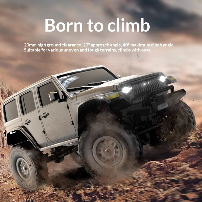 Olanse Wrangler 1:24 4WD Full Proportional Remote Control Off Road Crawler Car 20mm High Chassis Max 40° Climbing Angle For Kids