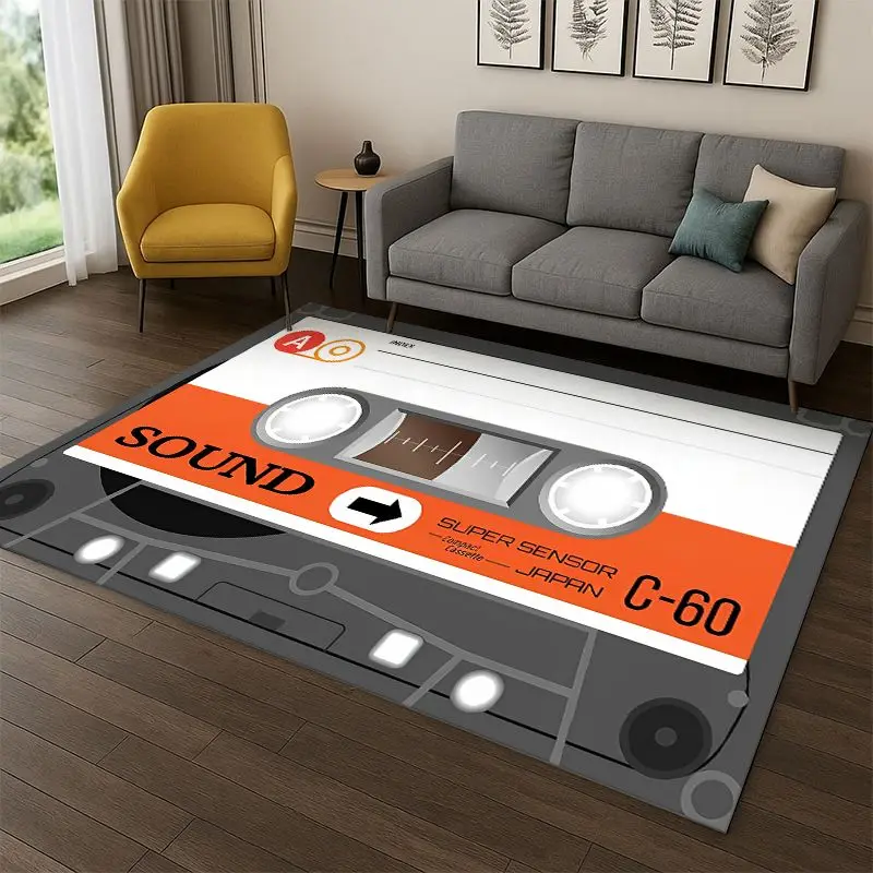 Music Cassette Tape Retro Recorder CD Carpet Rug for Bedroom Living Room Sofa Playroom Doormat Home Decor,Area Rug Non-slip Gift