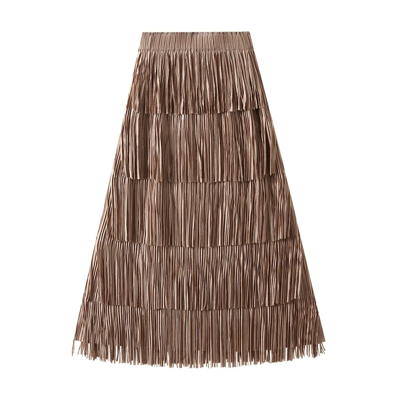Luxury Multi Solid Colors Pleated Skirt for Women's Large Hem Folds A-line Skirts Female 2025 Loose Fashion Skirts Casual 0666