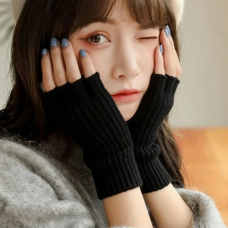 Solide Half Finger Handschuhe für Frauen Winter Weiche Warme Wolle Stricken Arm Handschuhe Writting Warme Fäustlinge Handschoenen Guantes