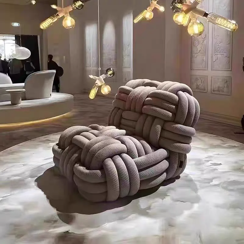 Minimalist Rocking Lazy Relaxing Lounge Relax Chair Accent Woven Rope Living Room Single Recliner Knot Designer Sofa Furniture
