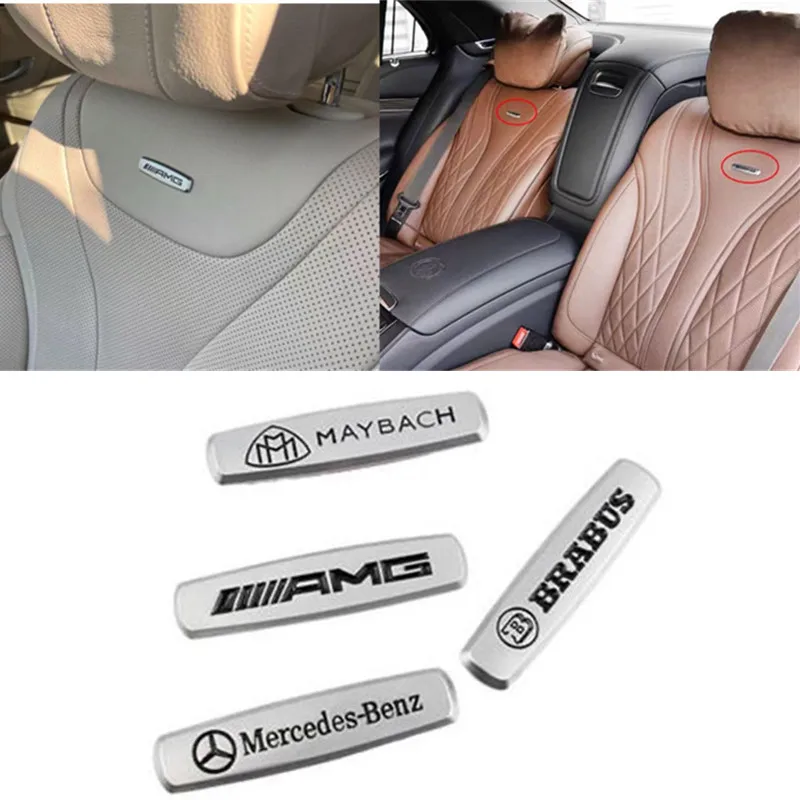 1Pcs Ellipse Long Silver Bar Badge Metal Seat Logo Car Emblem for Mercedes Benz AMG S400 S500 S600 Clips / Back Tape Styles