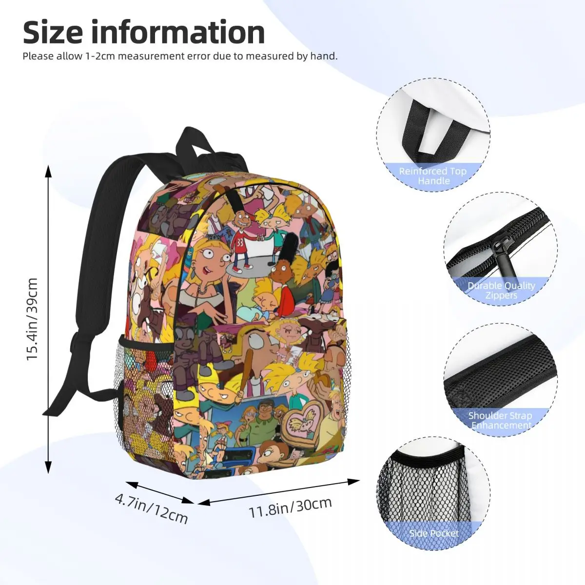 حقيبة ظهر Hey Arnold Cartoon للطلاب والأولاد والبنات حقيبة كتب للأطفال حقيبة مدرسية للكمبيوتر المحمول حقائب كتف للرجال والنساء #2