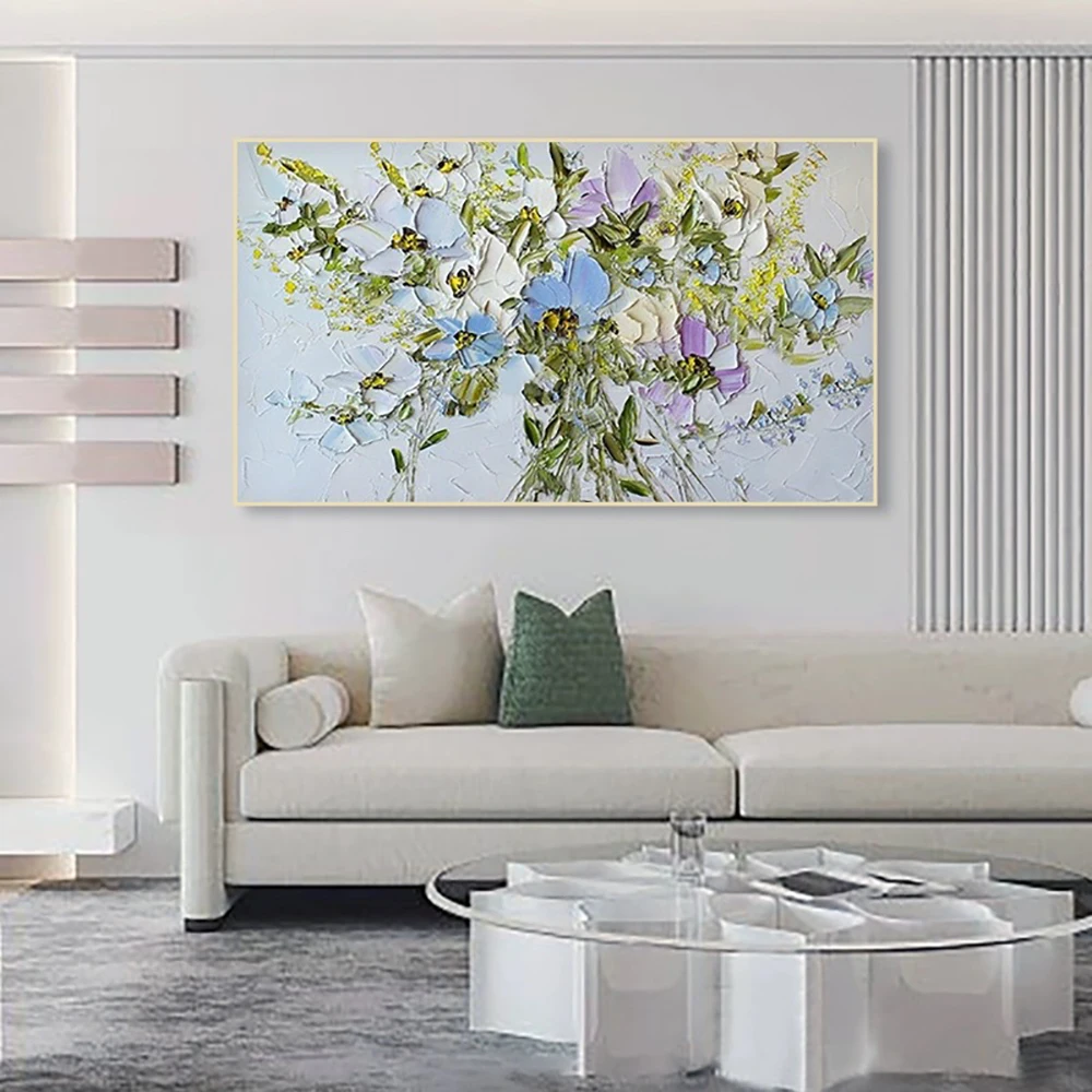 Pure Hand Painted Oil Painting, Living Room, Dining Room, 3D Floral Decoration Painting, Modern Minimalist Abstract Flower Mural