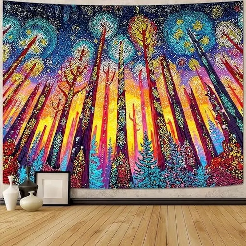 VIKAMA Psychedelic Forest Sunset Tapestry Wall Hanging, 6 Designs, Wall Decor for Bedroom Living Room Dorm