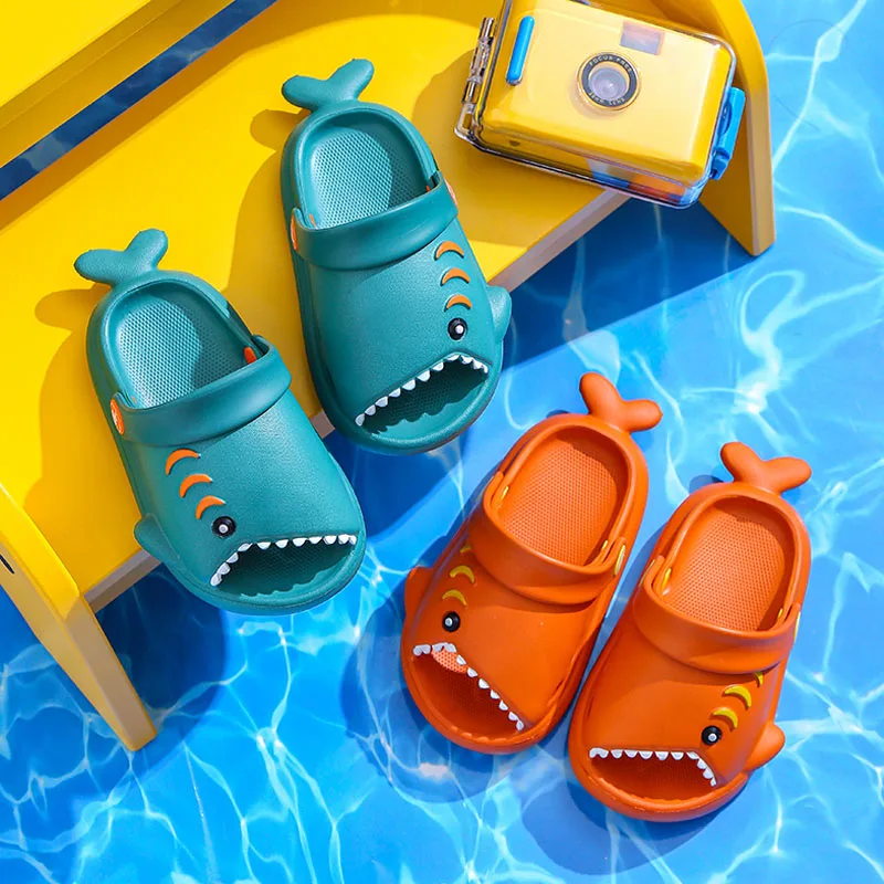 Baby Cute Clogs Sandals Shark Slippers For Children Boy Girl Kids Rubber Animal Slipper Toddler Beach Pool Slides Infant Shoes