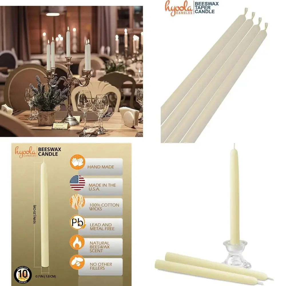 

Конические свечи из пчелиного воска, 10 дюймов, 12 шт. в упаковке — ручная работа, полностью натуральные, 100% чистые свечи из пчелиного воска без запаха — высокие, декоративные, белые — 10 Hou