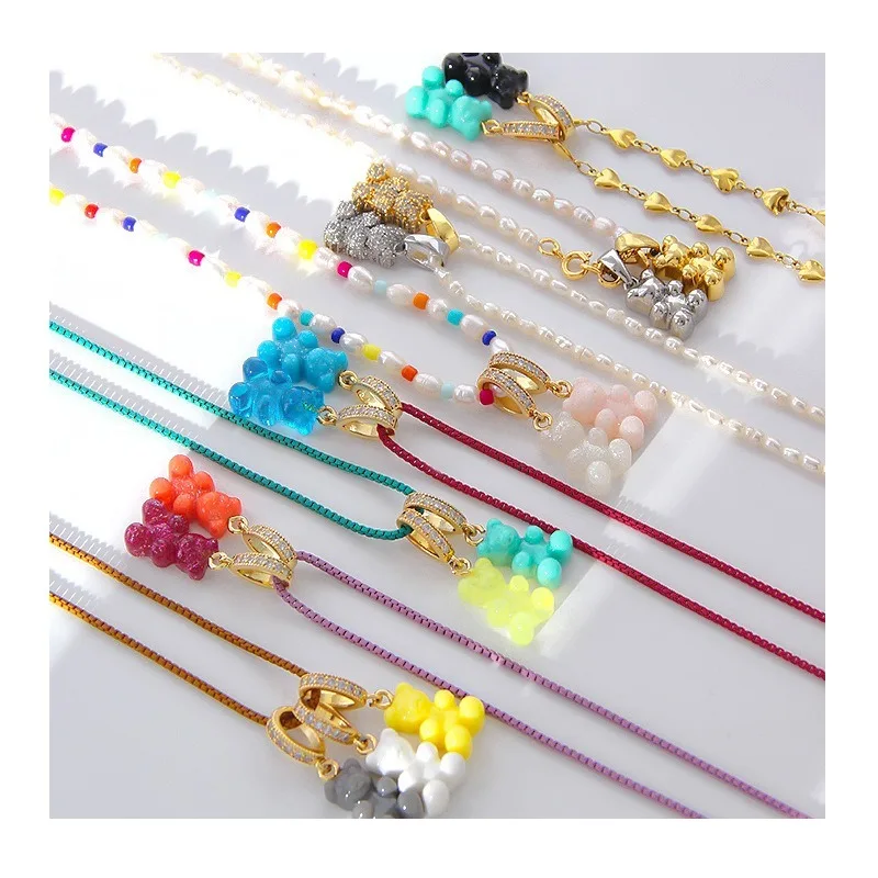 

Bear Necklace Women's Plated Resin Pendant Niche Premium Sense Light Luxury Versatile Love Jewelry Gold Clavicle Chain