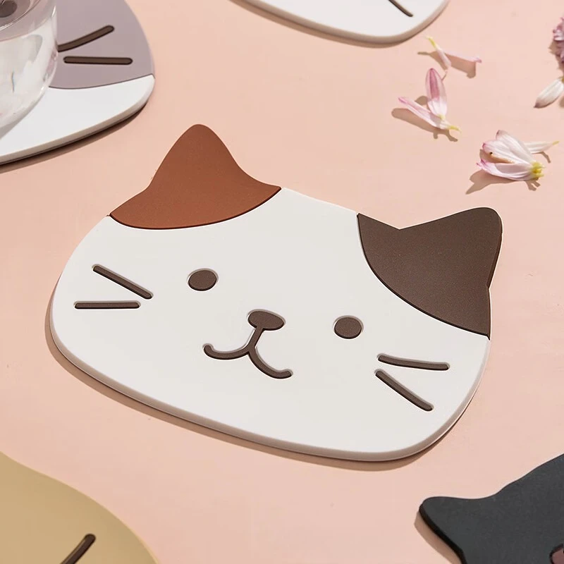 

5 шт. подставки для чашек с милым котом, многоразовые силиконовые подставки для напитков, нескользящие, моющиеся, термостойкие, стеклянные чашки, резиновая подставка