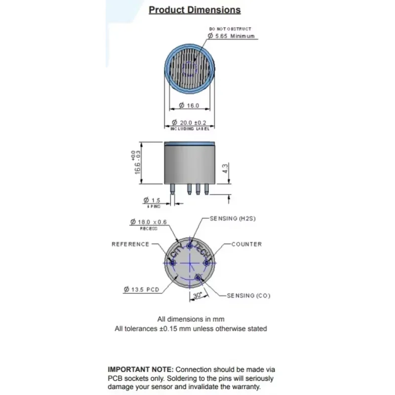 CITY 4COSH 4 Electrode compact Dual Gas sensor for measure CO and H2S combustible gas detection