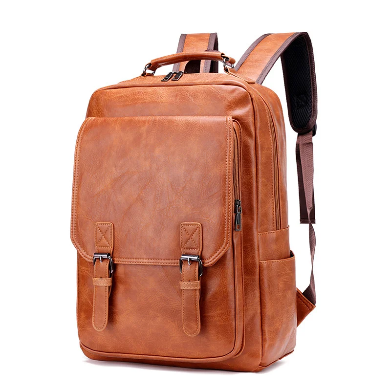 

High Quality PU Leather Men Backpack Luxury Business Travel Backpack Large Capacity School Bag Male Vintage Flip Laptop Bag