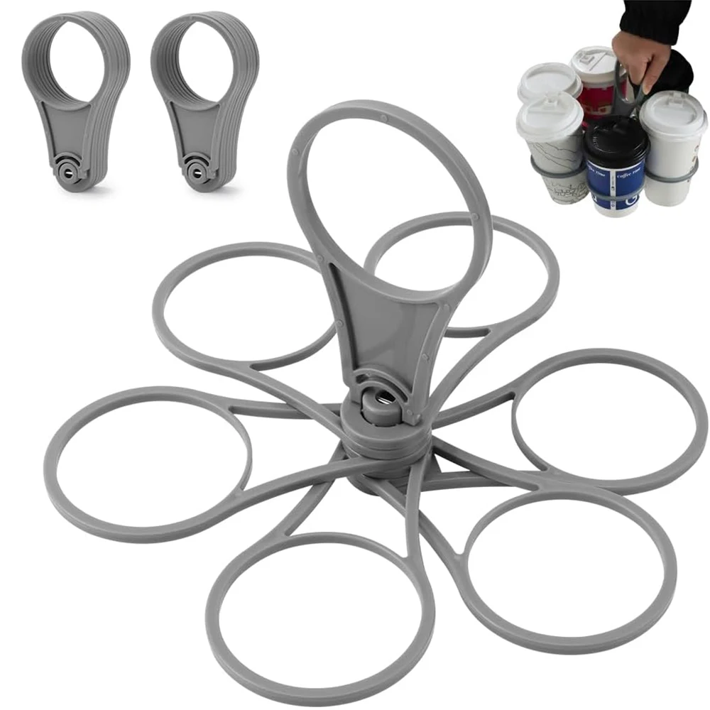 LMETJMA Fold Away Cup Carrier 6 Cup Collapsible Hand Carry Cup Lifter Take-Out Coffee Carrier Drink Pint Beer Beverage Holder