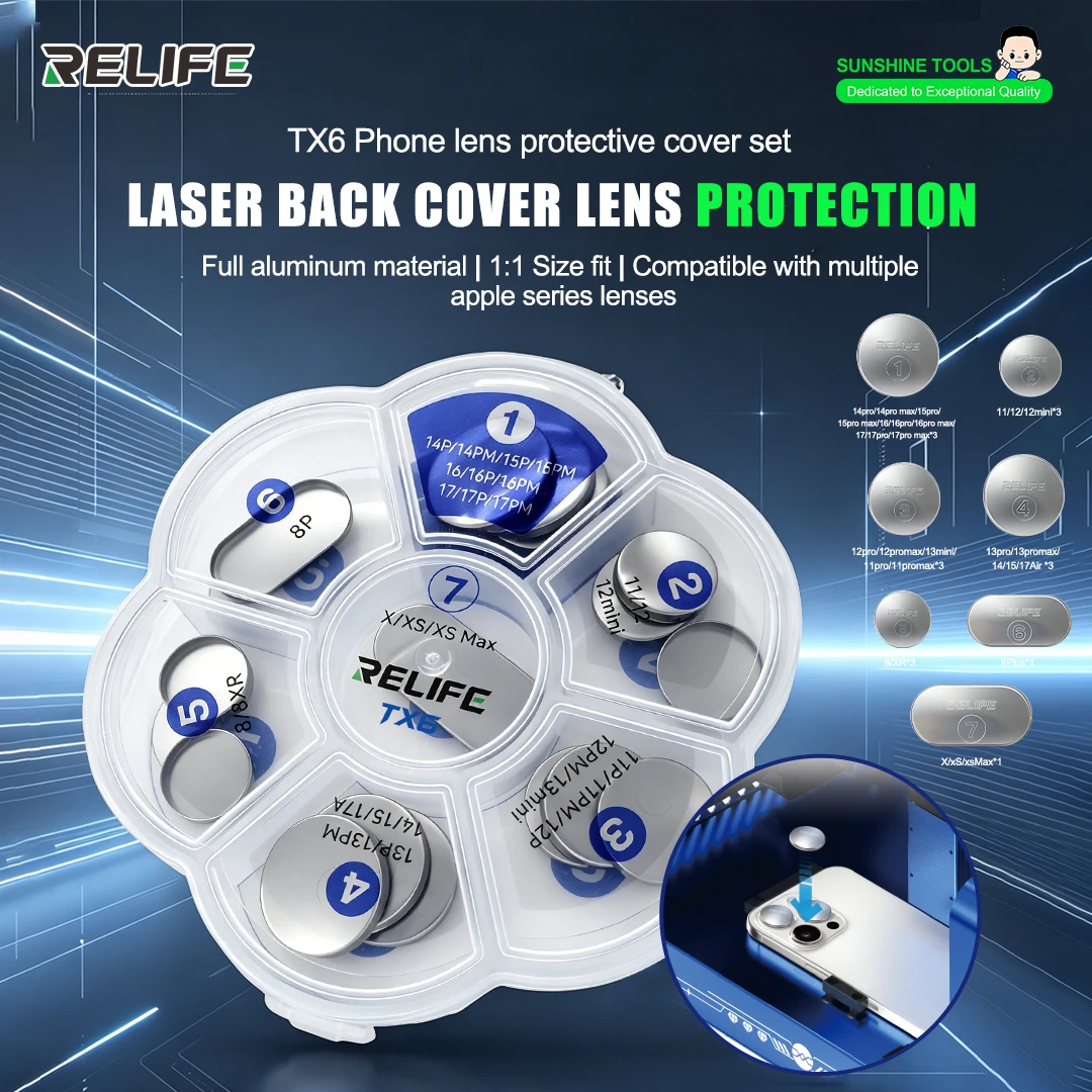 RELIFE TX6 Laser Back Cover Lens Protective Cover Full Aluminum Fit For IP Multiple Series Dual Triple Camera Repair Protection