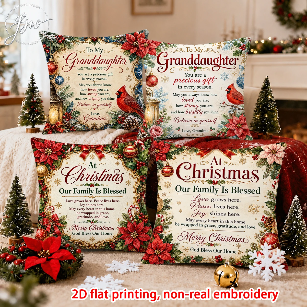 1pc At Christmas Our Family Is Blessed Vintage Christmas Throw Pillow Cover Home Decor