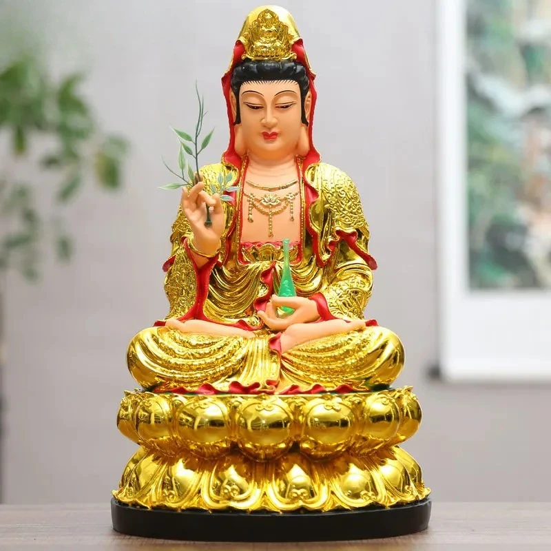 Resin Guanyin Buddha Statue Ornaments Feng Shui Buddhist Hall and Buddhist Utensils Household Sacrificial Supplies Resin Crafts