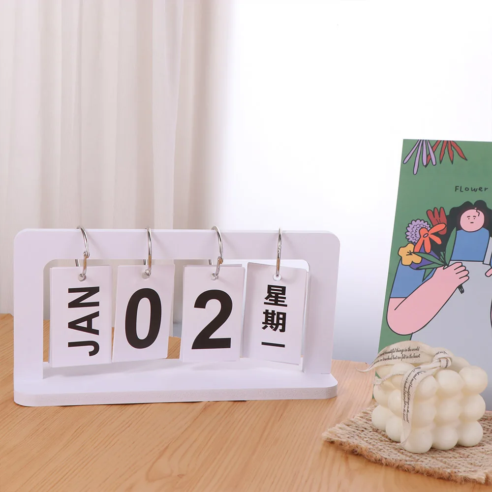 

Home Decor INS Wooden Calendar Solid Nordic Style Perpetual Calendar Creative Durable Desktop Schedule Home