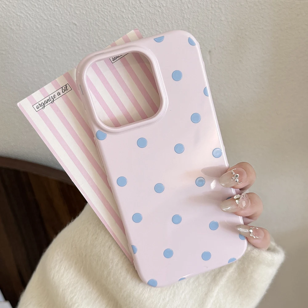 INS Niedliche Polka Dot Weiche Handyhülle für iPhone 14 16 15 17 18 Pro Max Koreanische Candy Pink Handy Schutzhülle Rückseite – Detail 25
