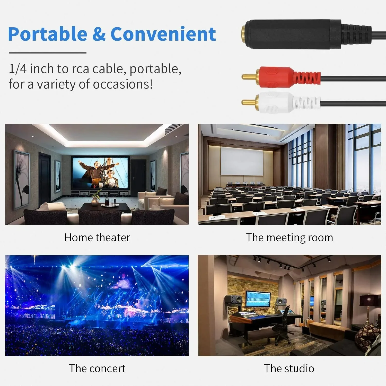 1/4 Inch TRS Jack to 2 RCA R/L Y Splitter Stereo Audio Cable 0.3m Dual RCA to 6.35mm Adapter Cord for Amplifier Mixer Speaker