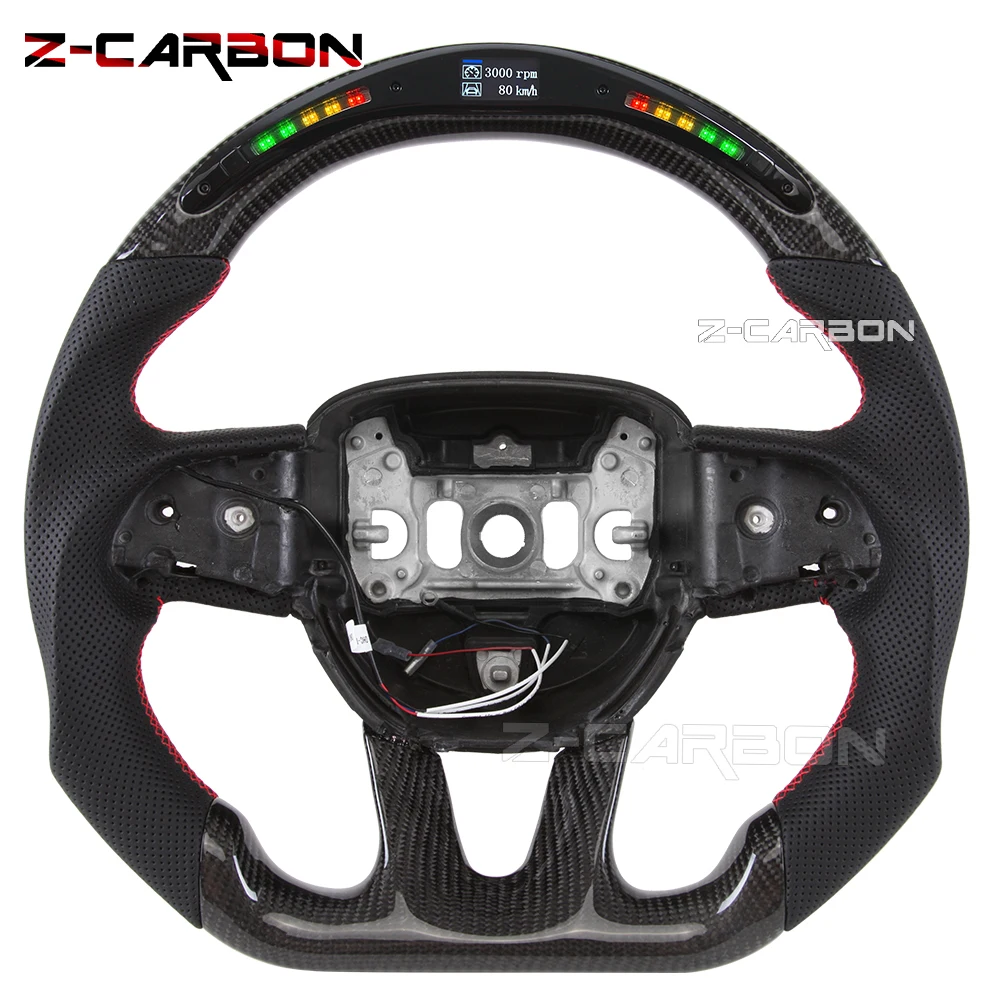 

LED Carbon Fiber Perforated Leather Racing Sport Steering Wheel For Dodge Challenger 2015 2016 2017 2018 2019 2020 2021