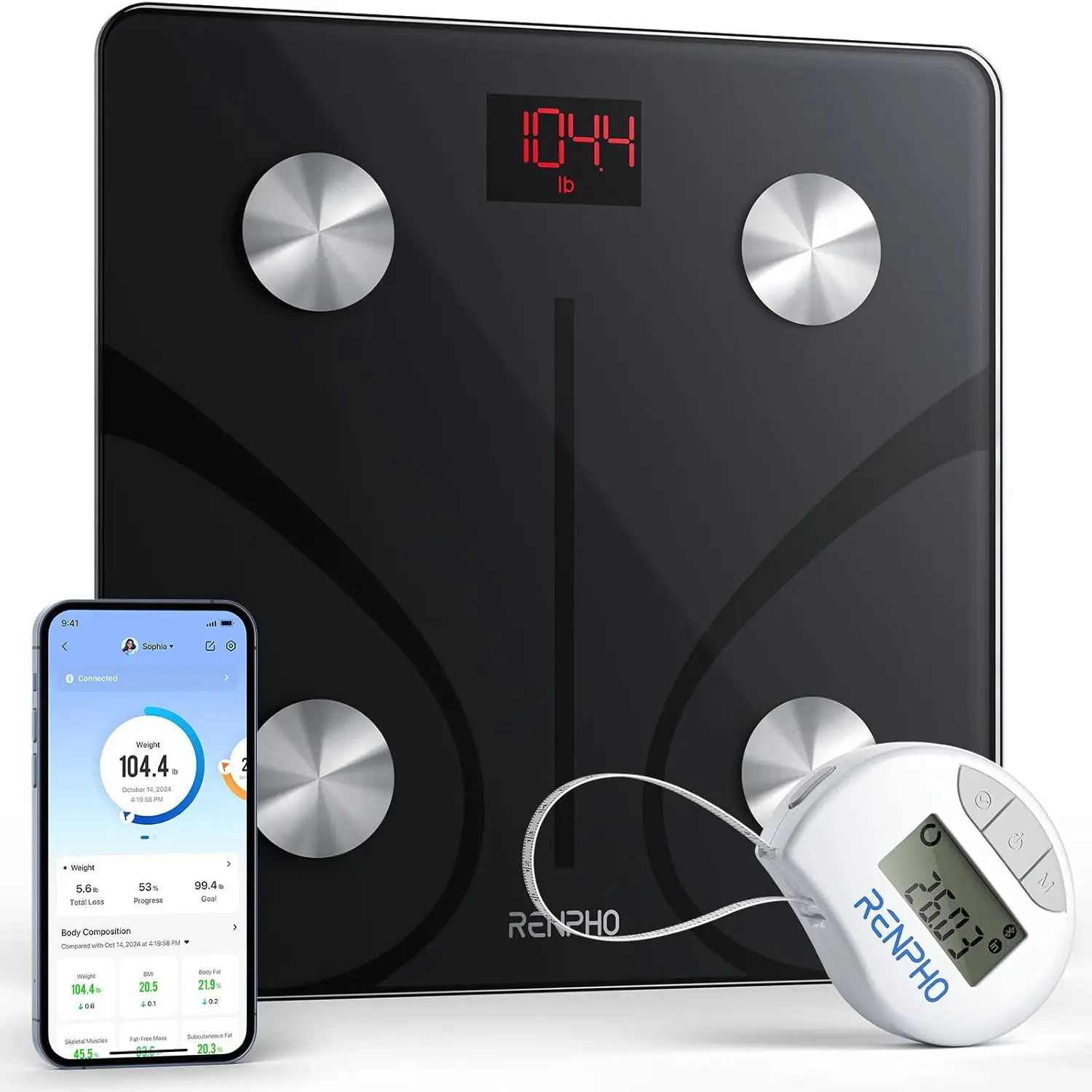 

Smart Scale and Tape Measure, Digital Bluetooth Scale with Tape Measure for Body Measuring, Weight Loss, Muscle Gain, Gift, 400l