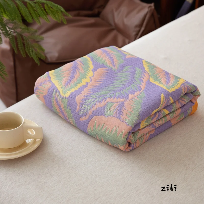 1pc 100%Cotton Three-layer Gauze Blanket Flower Printed Towel Blanket for Beds Single/Queen Size Plaids for Summer Bedspread