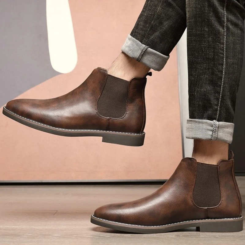 

​New Large Size Men's Chelsea Boots Leather Spring Autumn Fashion Retro British Style Non Slip Breathable Versatile Short Boots​