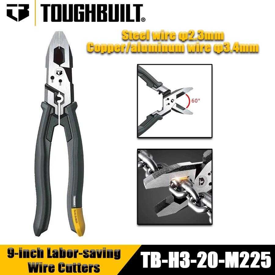 

TOUGHBUILT TB-H3-20-M225 9-дюймовые промышленные многофункциональные плоскогубцы-кусачки для проволоки, экономящие усилия, ручной инструмент