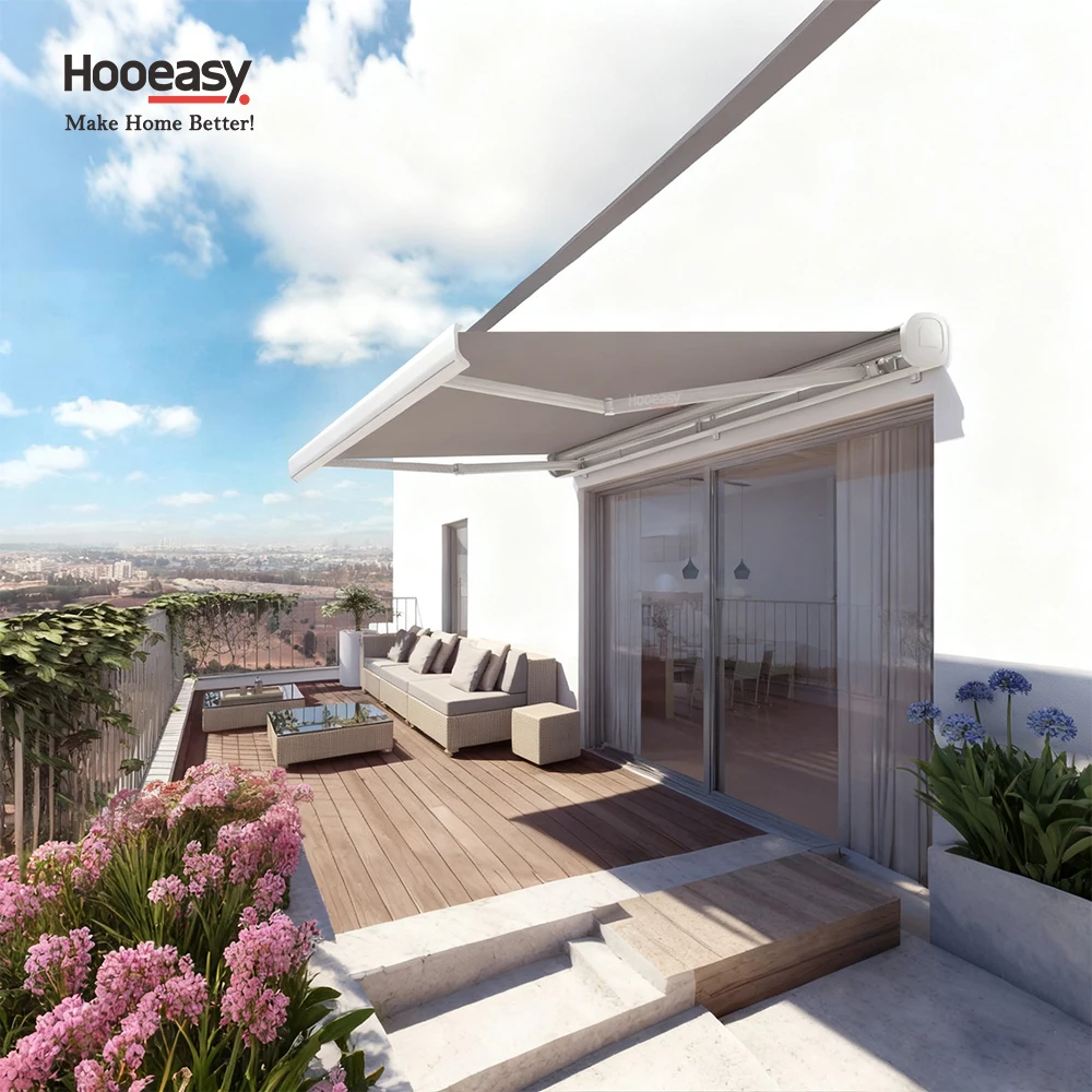 Hooeasy Full Cassette Folding Arm Retractable Awning Aluminum Patio Garden Roof Awnings for Outdoor