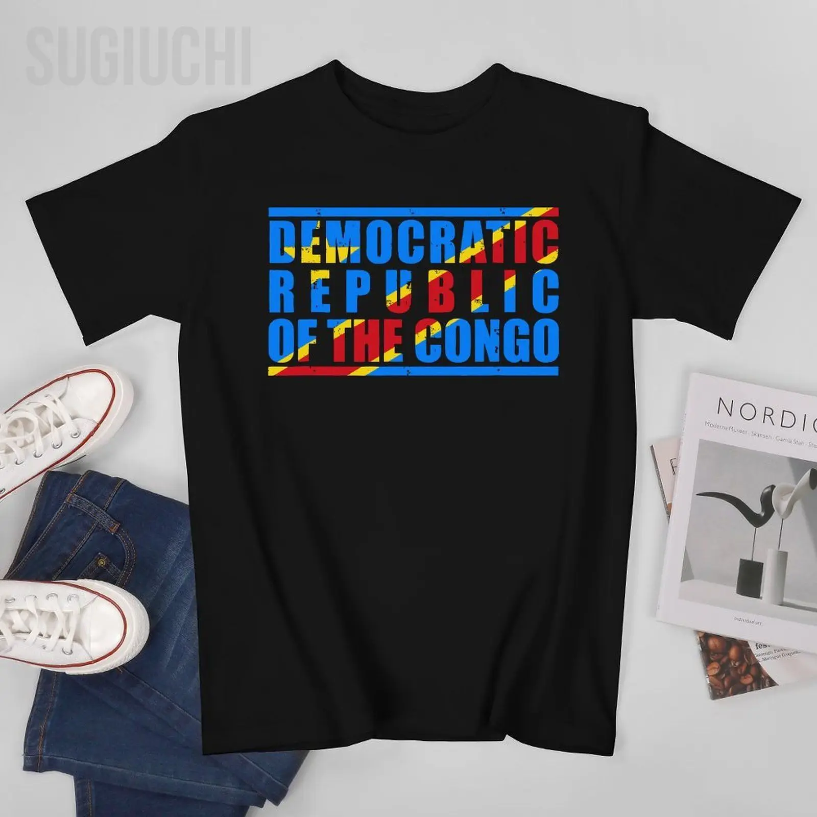 Men Short T-Shirt Congolese DRC Democratic Republic of The Congo Flag Tshirt Tees O-neck T Shirts Women Boys 100% Cotton Unisex