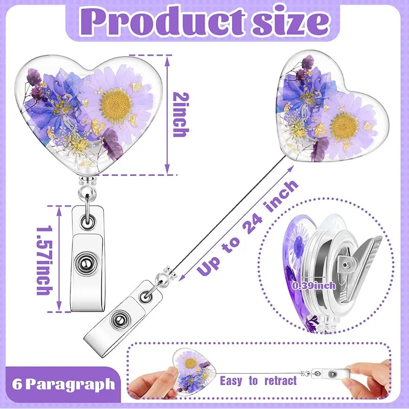 Bonito enfermeira crachá bobinas com flor, Heavy Duty clipe retrátil, suporte de identificação para estudante, médico crachá clipes, 1PC