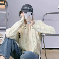 Little Bear Sweater New Hooded Long Sleeve Loose Bottom Knitted Sweater Women's Casual Versatile Top
