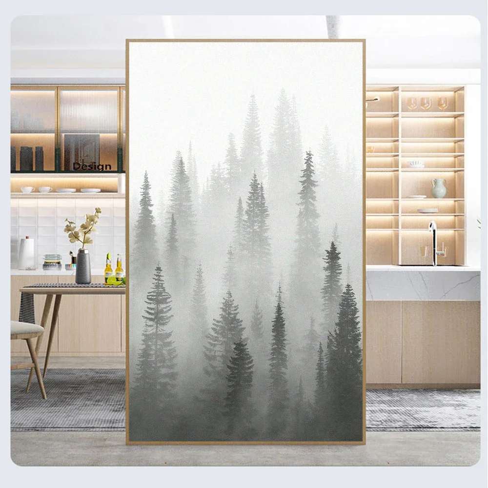 Privacy Window Film Foggy Forest Decorative Window Stickers Static Cling Frosted Window Films Customized Size Window Coverings