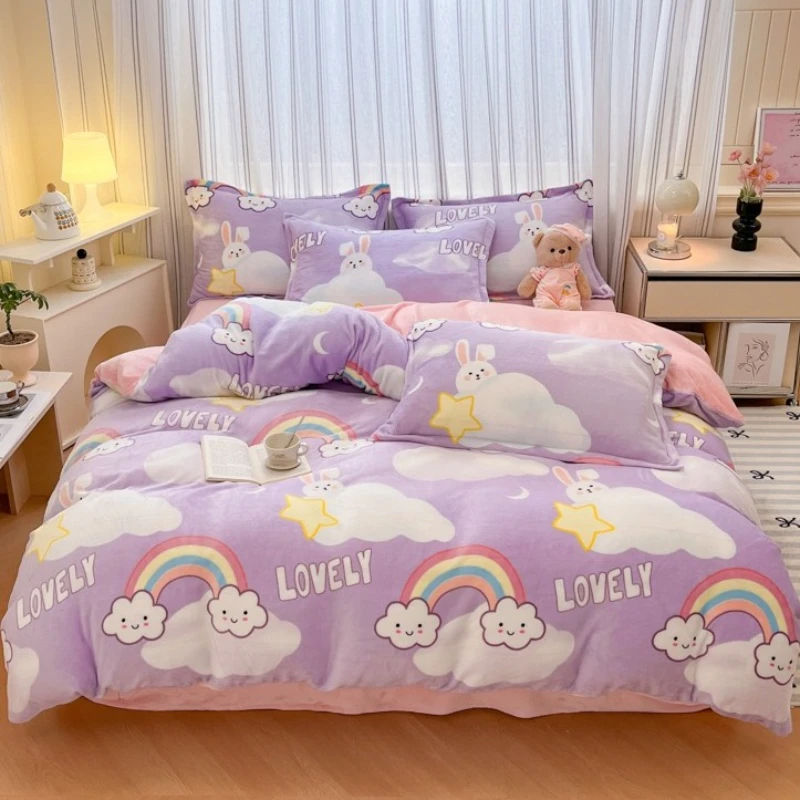 

2025 New Double-sided Thickened Milk Fleece Single Quilt Cover A Fresh and Simple Printed Fleece Warm Cartoon Duvet Cover