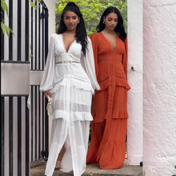 フリル付きのカスタムAラインシフォンロングドレス,クラブウェア,Vネック,オーダーメイド