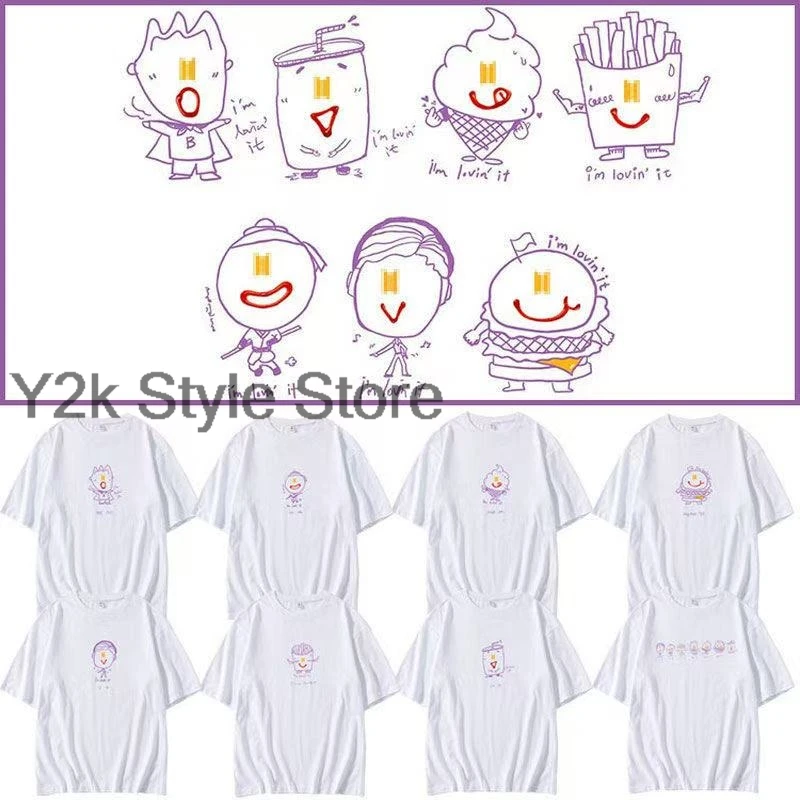 Kpop Jimin Short Sleeve Cartoon hand drawn printing T-shirt MenWomen Youth Group Cartoon Casual Y2K Top Same Style Fans clothing