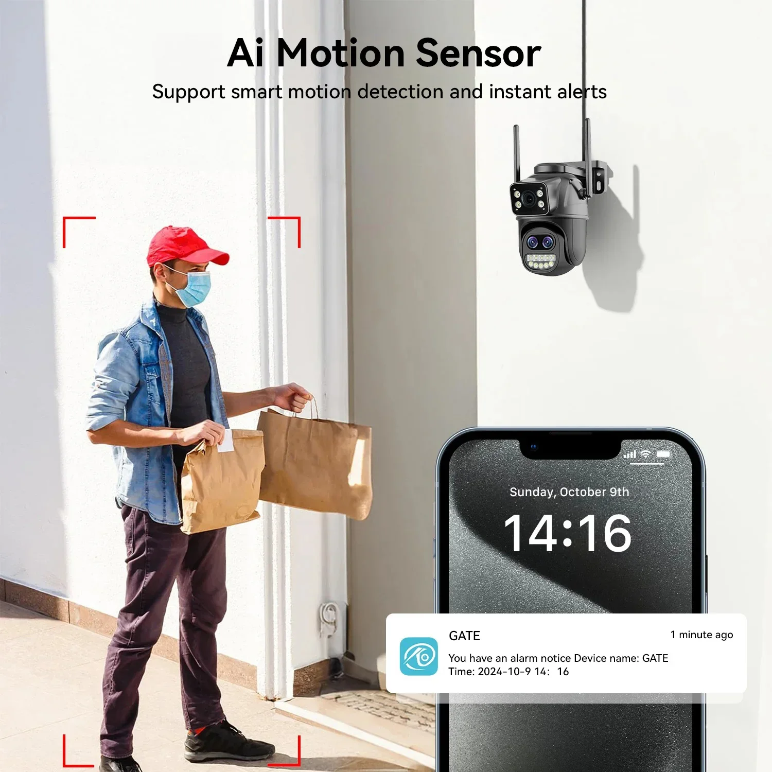 15MP WiFi Surveillance Camera, Three Lens , 10X Digital Zoom, Color Night Vision, AI Human Detect, Outdoor Security PTZ IP Cam