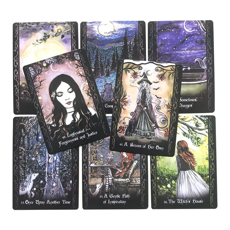 Hot selling All English Solitary Witch Oracle Tarot Card Fate Divination Prophecy Card Family Party Game Tarot 45 Card Deck