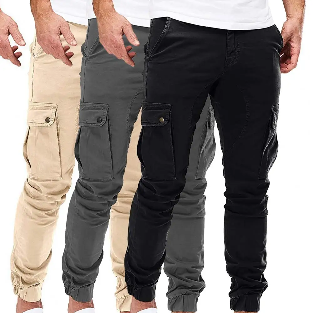 

Men Cargo Military Pants Drawstring Solid Color Ankle Banded Casual Multi Pockets Cargo Pants for Male 2023 Autumn Sportswear