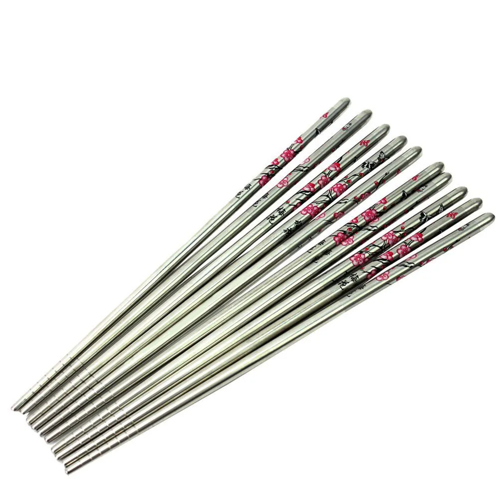 

5 Pairs Steel Chopsticks 23cm Plum Blossom Chopsticks Blossom Design Portable Tableware Set Storage Household