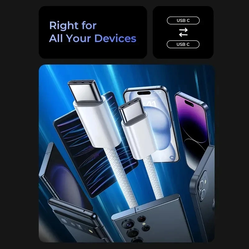 الأصلي 60 واط PD USB-C USB C كابل شاحن سريع لابل آيفون 17 الهواء 16 برو ماكس 15 زائد نوع C شحن سريع شاومي سامسونج