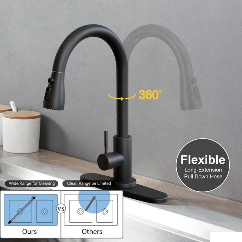 Kitchen-Faucets Kitchen Faucet With Pull Down Sprayer -Stainless Steel-Matte Black