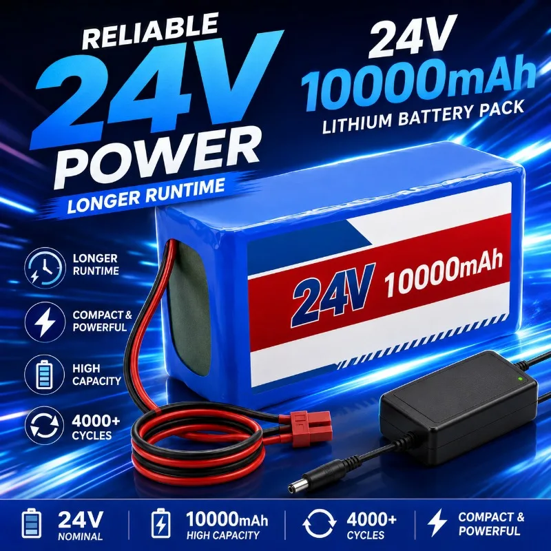 24V 100Ah 7S3PLithium Ion Battery Pack High Capacity Rechargeable Battery with Charger for Electric Vehicles Solar Power