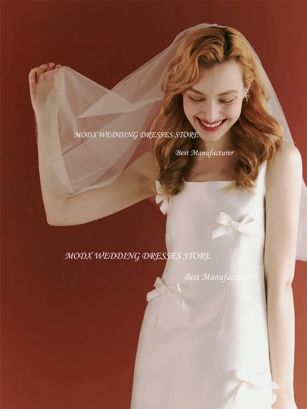 Modx cetim curto mini vestidos de festa de baile com arcos gola quadrada sem mangas uma linha na altura do joelho zíper traseiro vestidos de evento formal