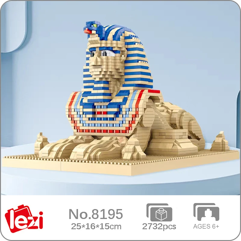 

Lezi 8195 Pyramid Sphinx Phrase A Large Stone Statue Lion Body Sitting Position DIY Model Mini Blocks Bricks Building Toy No Box