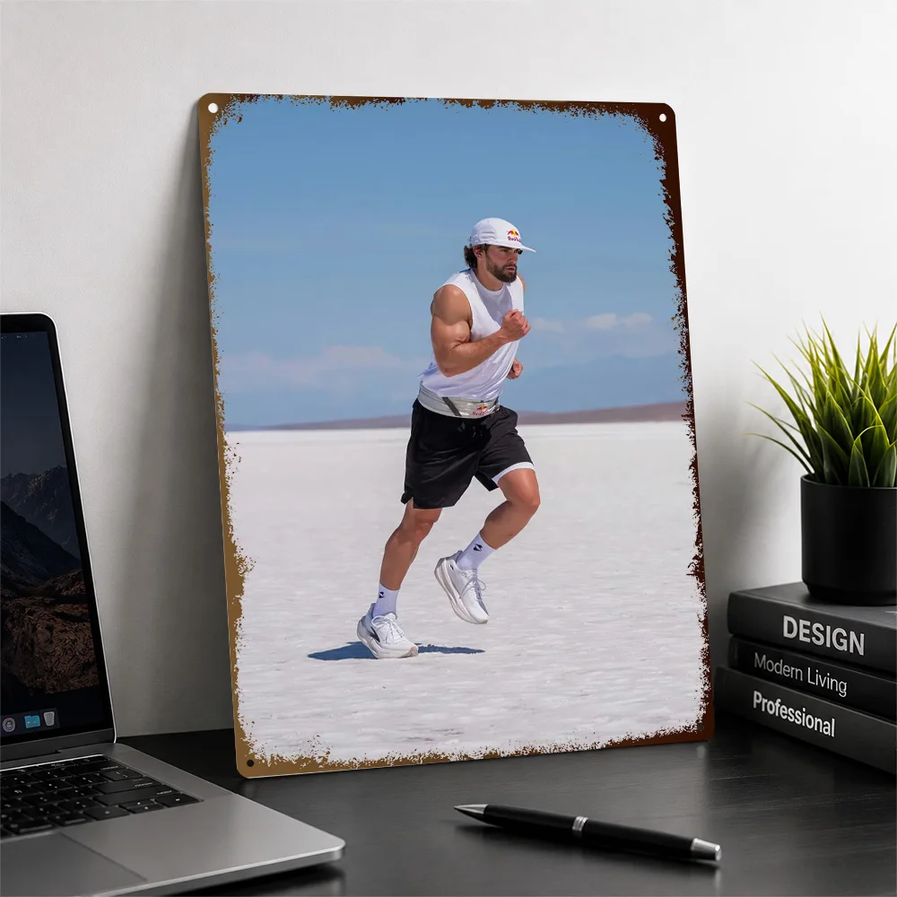 Athlete Running On A Salt Flat Printed Poster Personalized Aluminum Metal Sign Gridiron Action Wall Art Made For Active People
