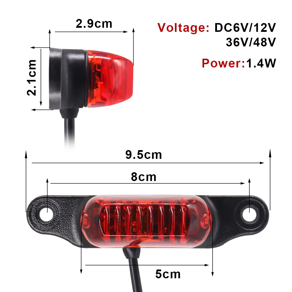 A luz traseira vermelha para a bicicleta elétrica, 2 conduziu a luz, consumo da baixa potência, 6v 36v 48v