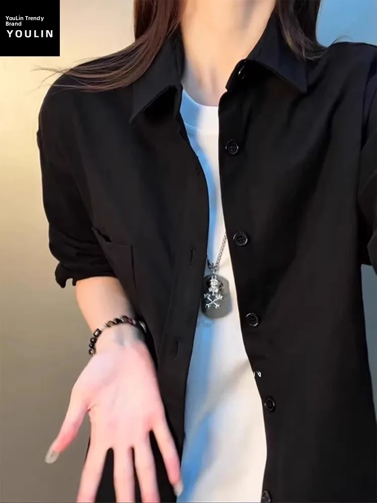 

Мужская весенняя рубашка Bla American из чистого хлопка с длинным рукавом, японский стиль, для многослойных образов, повседневная верхняя одежда