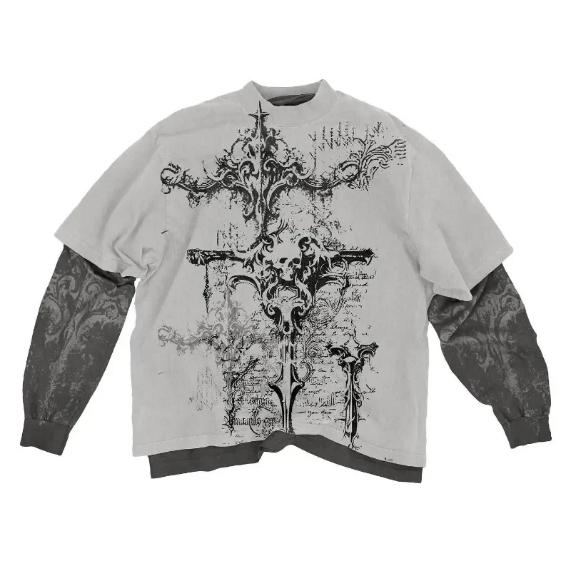 Y2K Affliction Long sleeved T shirt Fashion Round Neck Oversized T shirt New Mens Womens Casual Gothic Clothing Tops Streetwear